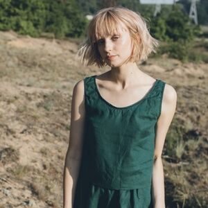 Linenfox Green Sleeveless Top
